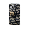 Serenityll™ Black CD iPhone Case with Card Holder – Dior-Inspired Luxury Design