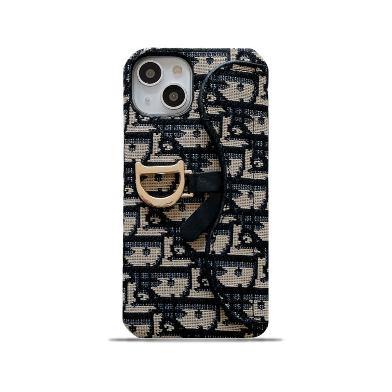 Serenityll™ Black CD iPhone Case with Card Holder – Dior-Inspired Luxury Design