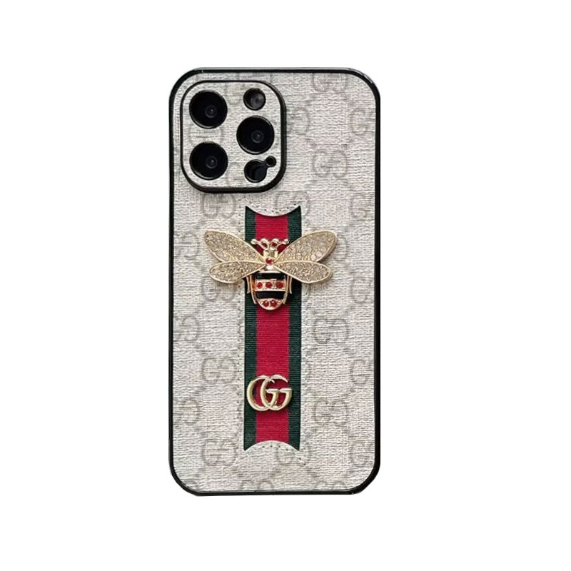 Classic Leather GG Bees iPhone Case with Strap