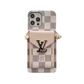 Louis Vuitton-Inspired Monogram iPhone Case with Wallet & Strap | White Grid Edition