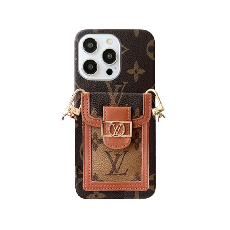 LV Monogram Dauphine iPhone Case with Card Holder & Strap — Brown