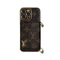 Monogram iPhone Case with Wallet & Strap — Brown Big Print