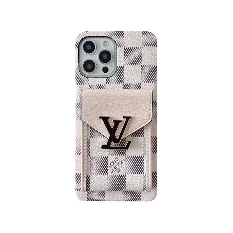 Monogram iPhone Case with Card Holder – White Grid