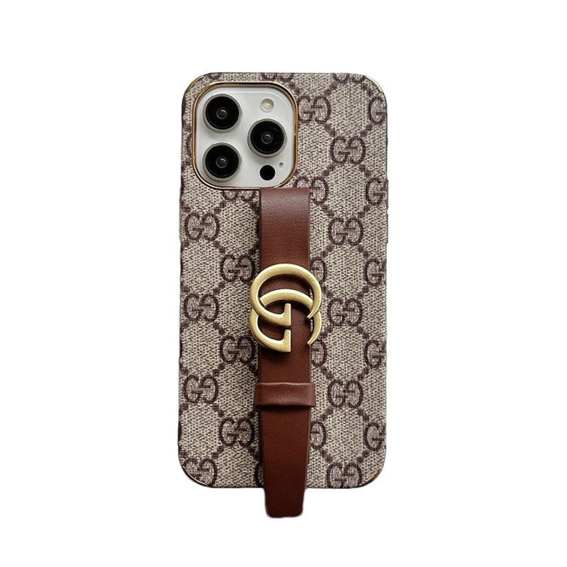 GG Luxury iPhone Case with Holder — Brown