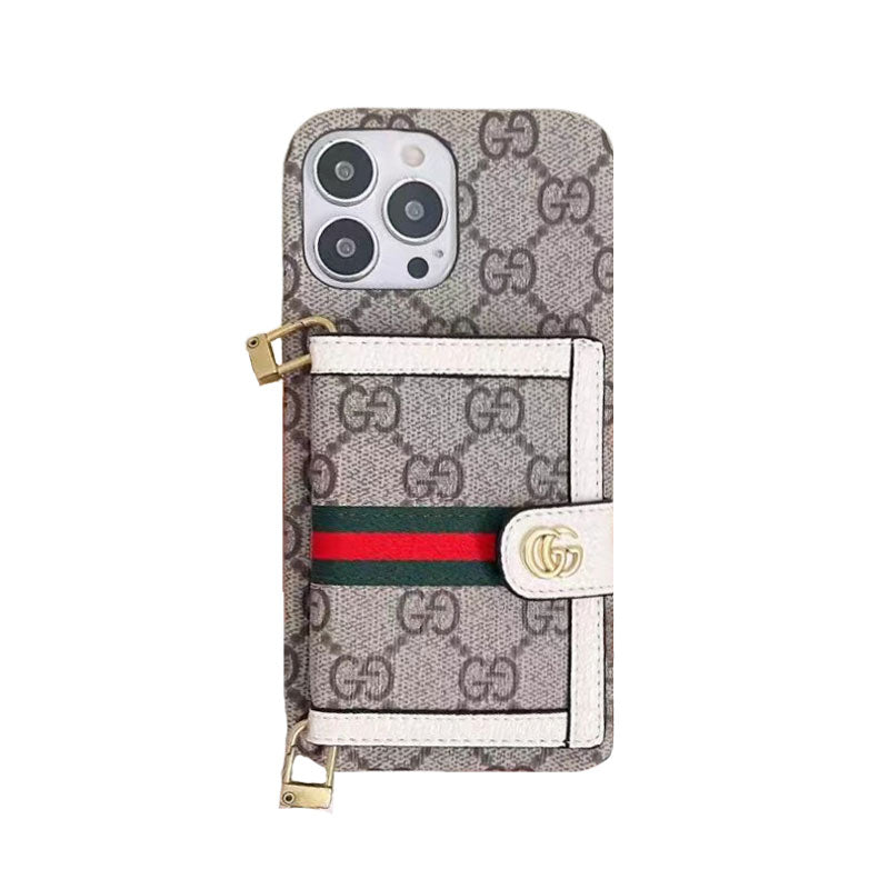 GG Luxury iPhone Case with Wallet & Crossbody Strap