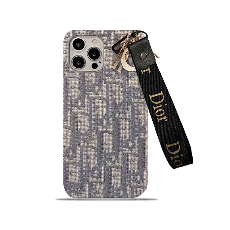 Serenityll™ Gray CD iPhone Case with Strap – Dior-Inspired Luxury Design