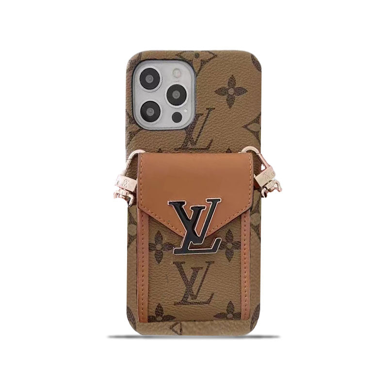 LV Monogram iPhone Case with Wallet & Strap — Yellow Print
