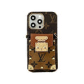 LV Monogram iPhone Case with Card Holder & Strap | Black Luxury Edition