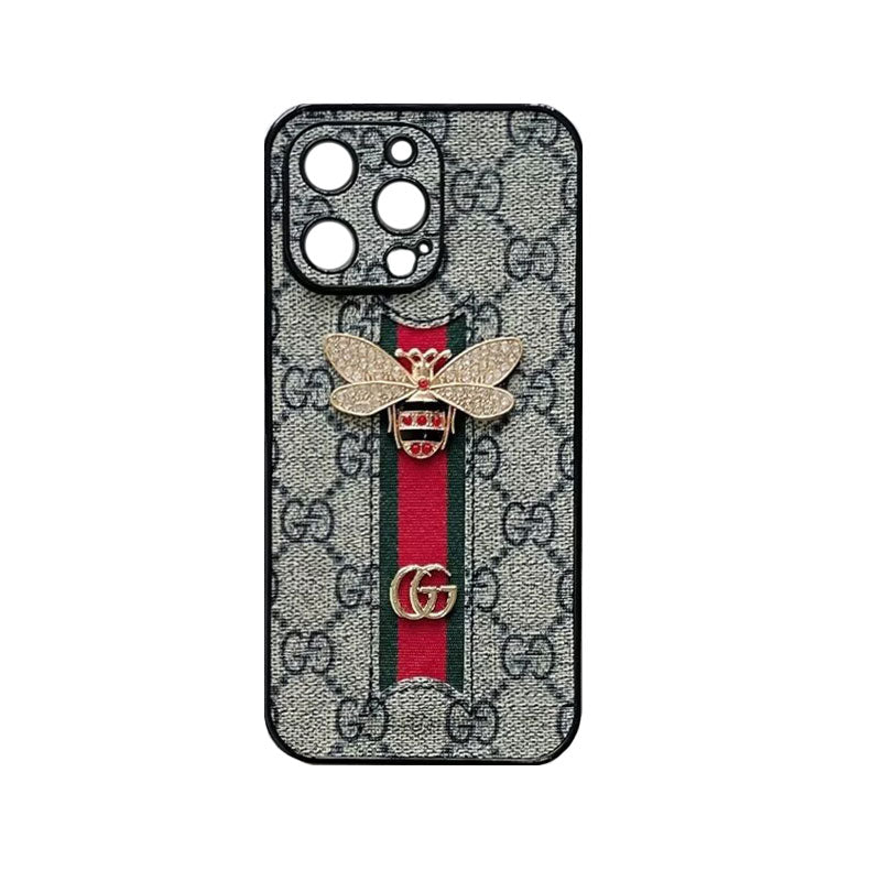 Classic Leather GG Bees iPhone Case with Strap