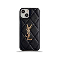 YSL iPhone Case Black Caviar Leather | Saint Laurent Luxury Phone Case with Gold Logo iPhone 13-17 Pro Max