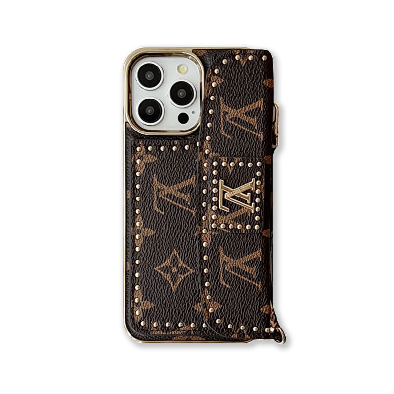 Louis Vuitton-Inspired Leather Monogram iPhone Case with Card Holder & Strap | Bold Big Print