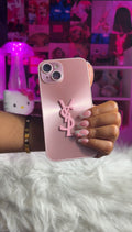 YSL iPhone Case Baby Pink | Saint Laurent Luxury 3D Logo Mirror Phone Case iPhone 13-17 Pro Max