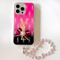 YSL iPhone Case Hot Pink Gradient | Saint Laurent Luxury Clear Case with Pearl Bow & Crystal Chain iPhone 13-17 Pro Max