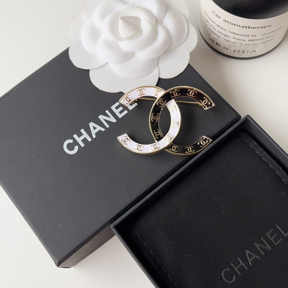 Chanel CC Brooch Black and White