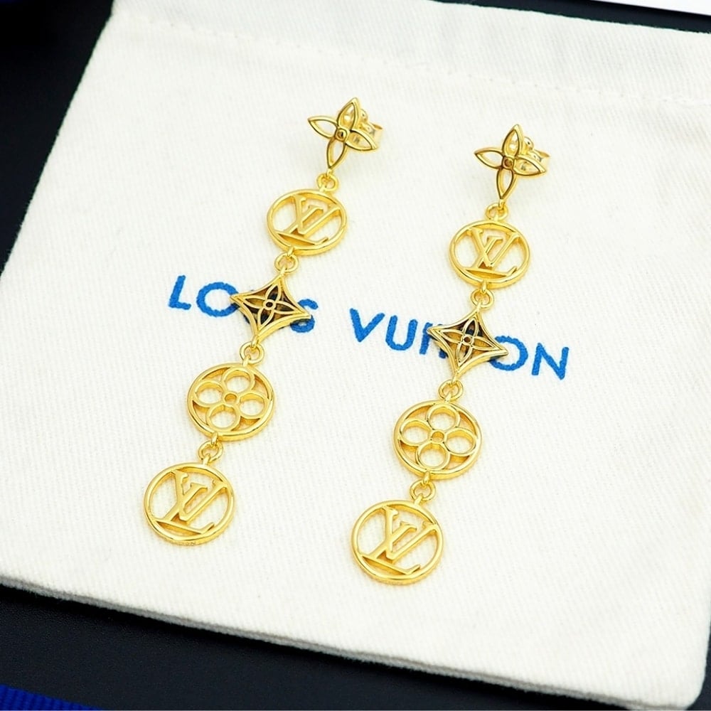 Louis Vuitton LV Lace Earrings Gold M01072