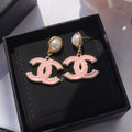 Chanel Pendant Earrings Pearly White and Pink