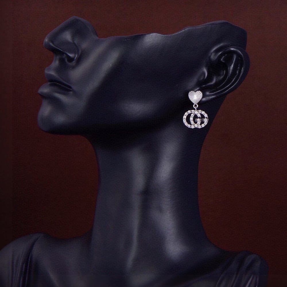 Gucci GG Heart Earrings in Silver with Crystals