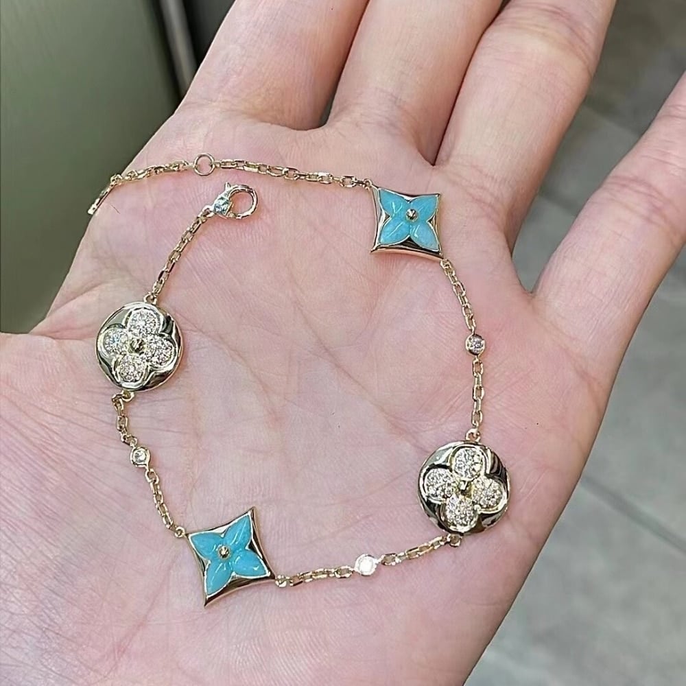 Louis Vuitton Color Blossom BB Bracelet Gold Tone With Blue Q05979
