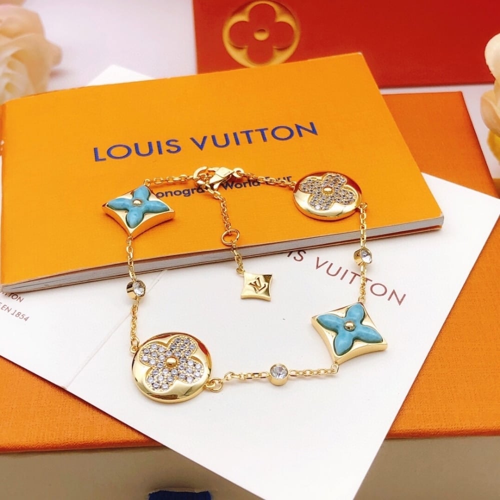 Louis Vuitton Color Blossom BB Bracelet Gold Tone With Blue Q05979