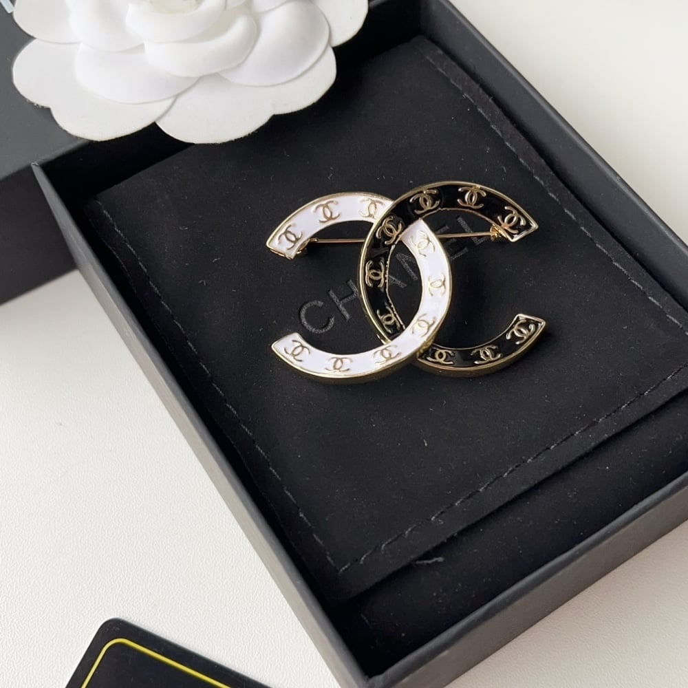 Chanel CC Brooch Black and White