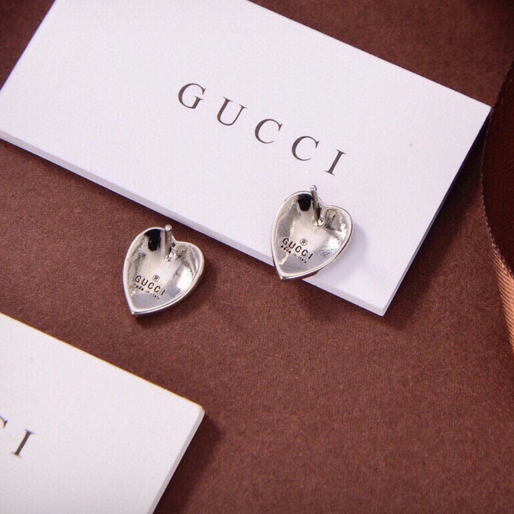 Gucci Double GG Heart-Shaped Earrings Light Blue Enamel Silver