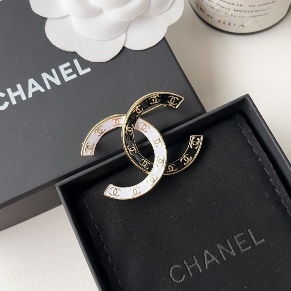 Chanel CC Brooch Black and White