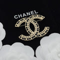 Chanel-Inspired Black Leather Woven Chain Monogram Logo Brooch (Gold)