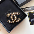 Chanel CC Brooch Black with White Interwoven Chain Pattern