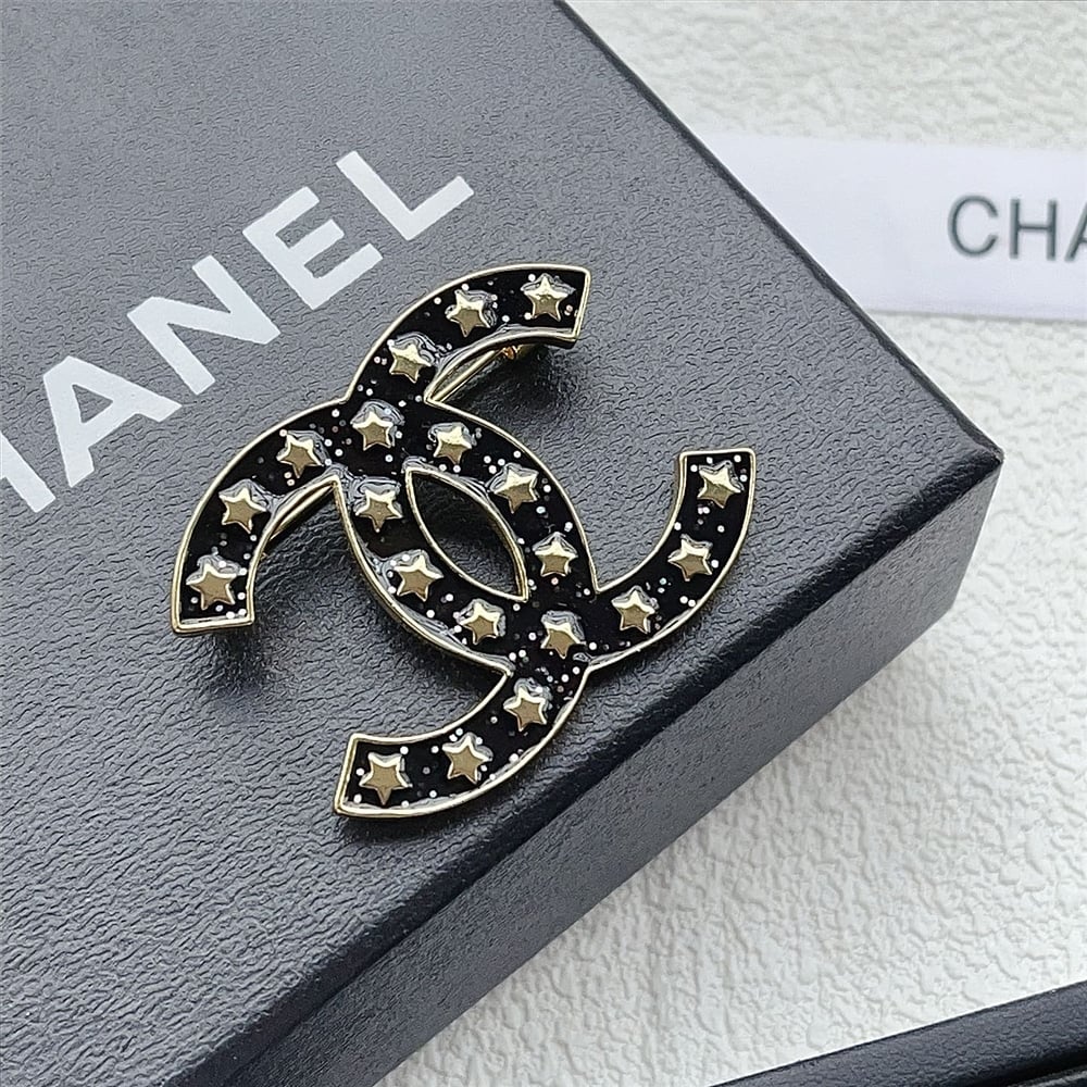 Chanel CC Brooch Black with Many Small Stars