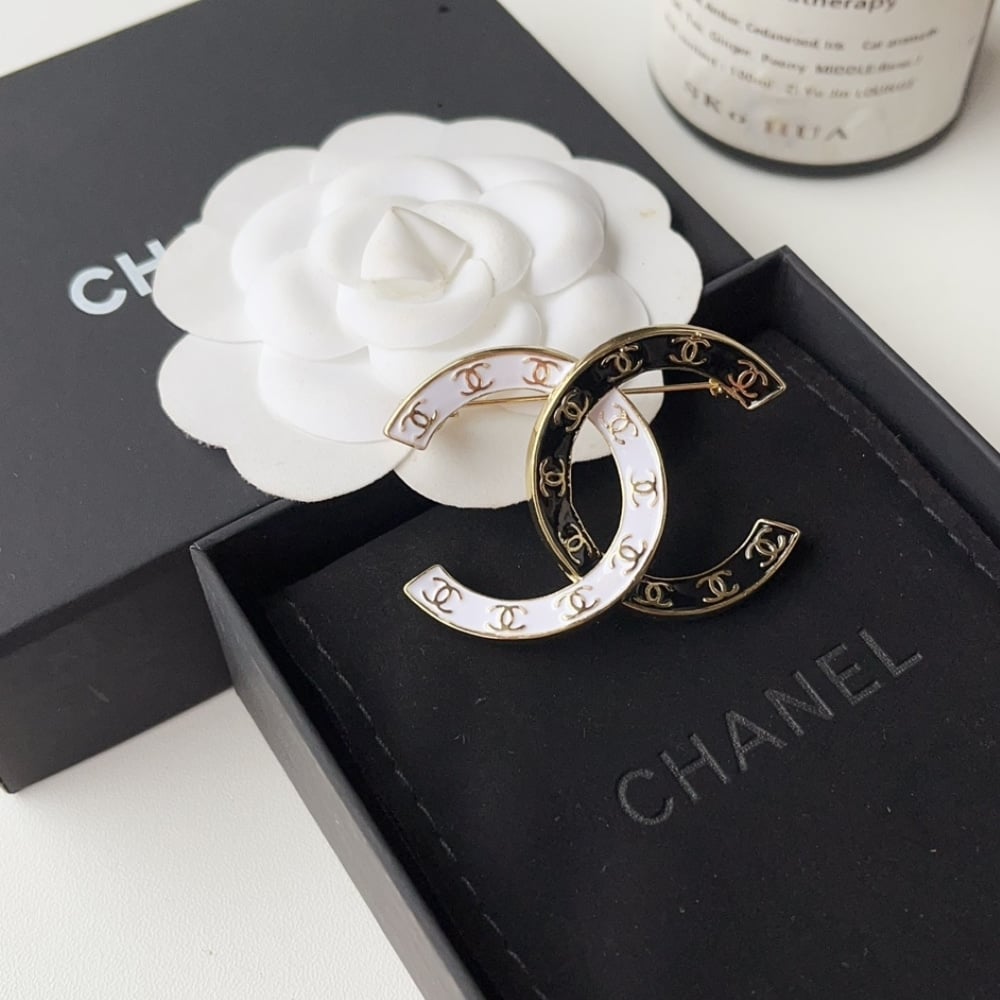 Chanel CC Brooch Black and White