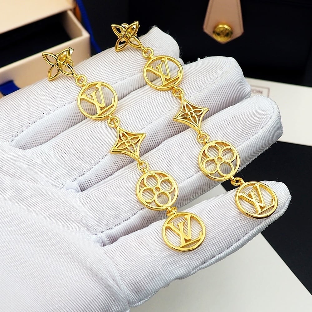 Louis Vuitton LV Lace Earrings Gold M01072