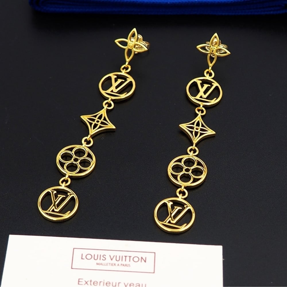 Louis Vuitton LV Lace Earrings Gold M01072
