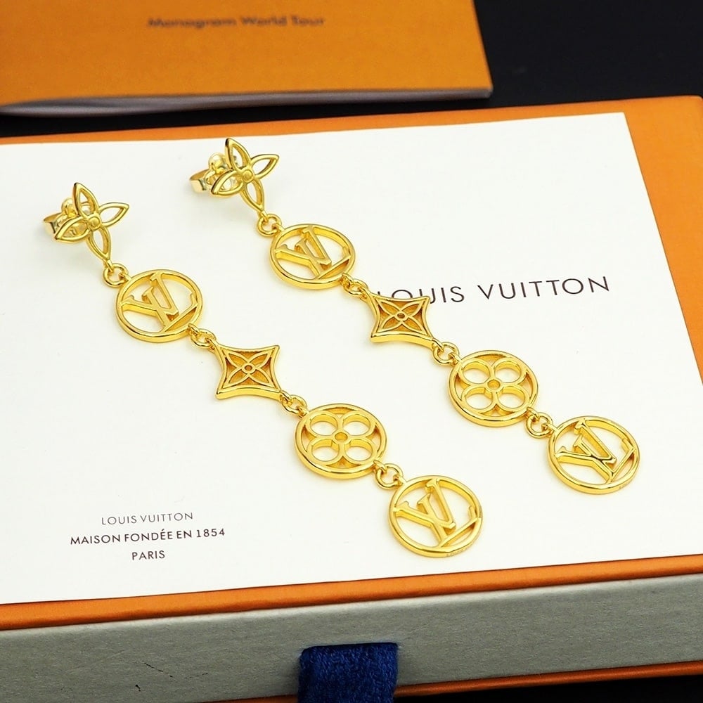 Louis Vuitton LV Lace Earrings Gold M01072