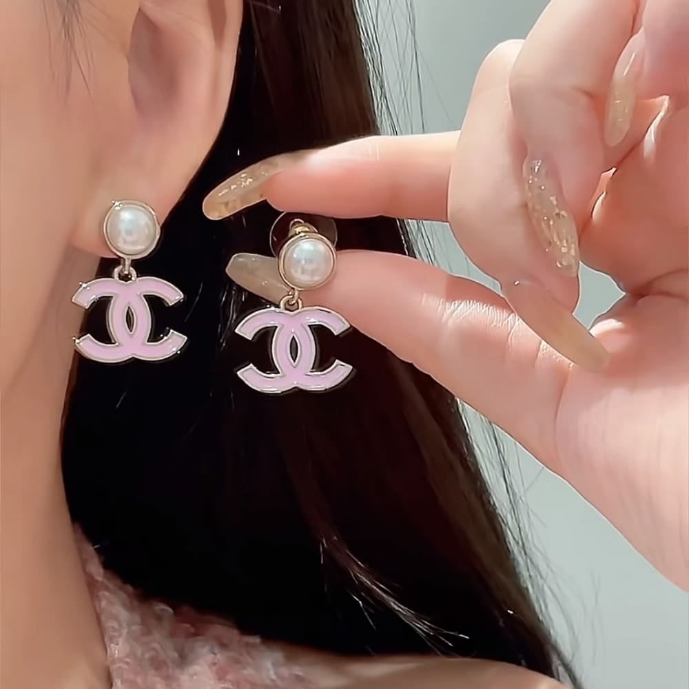 Chanel Pendant Earrings Pearly White and Pink