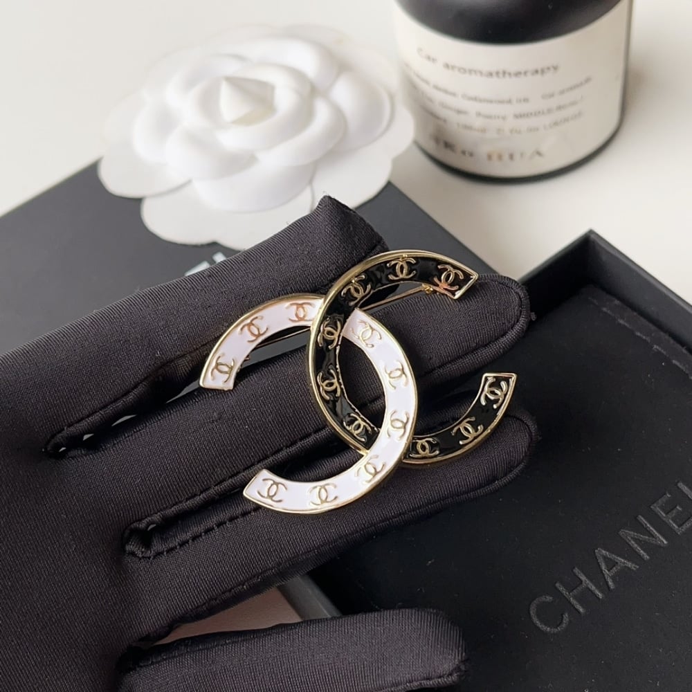 Chanel CC Brooch Black and White