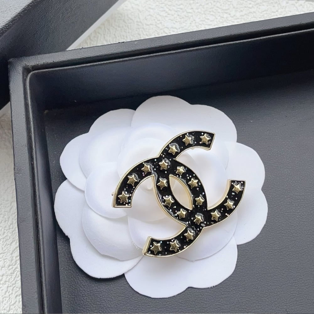 Chanel CC Brooch Black with Many Small Stars