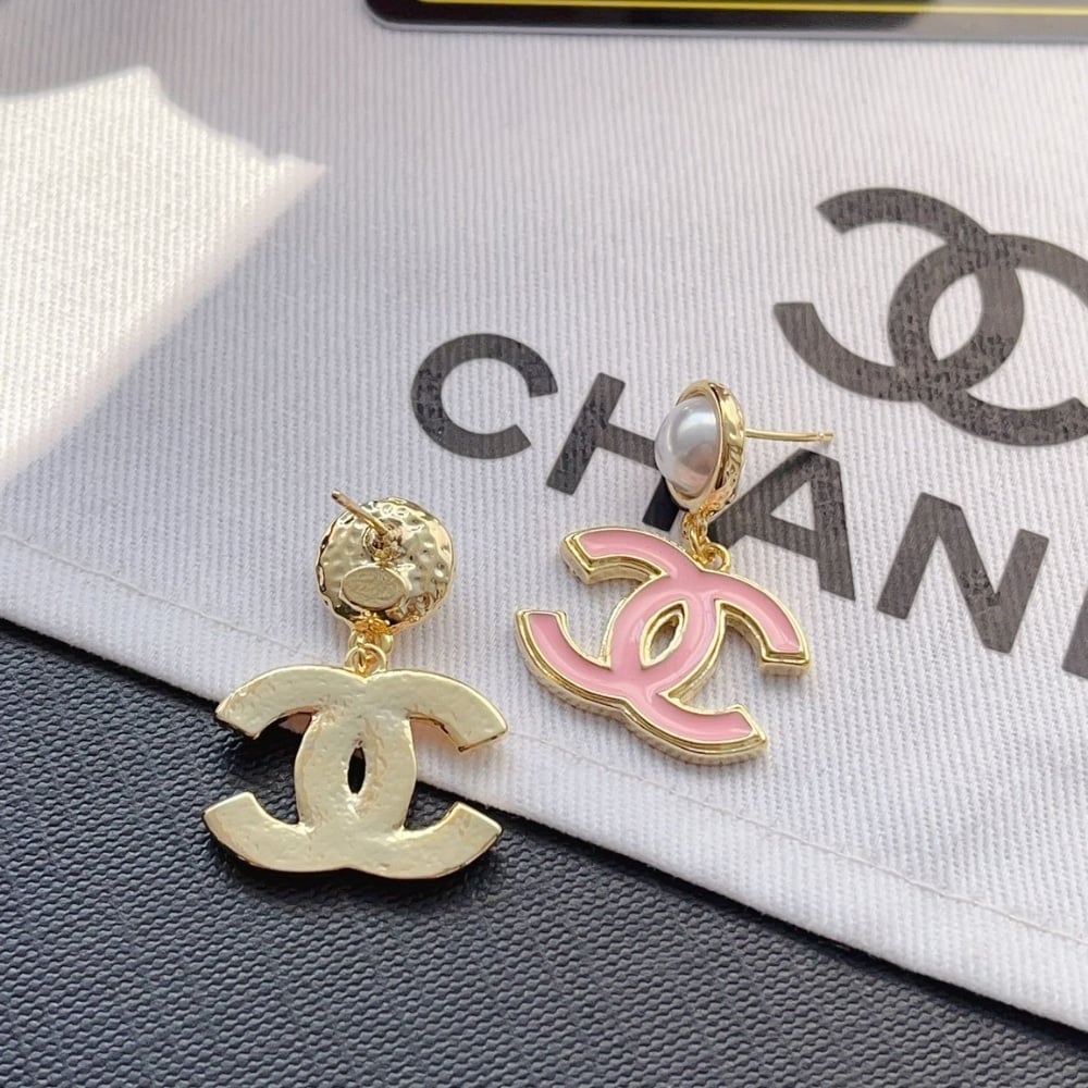 Chanel Pendant Earrings Pearly White and Pink