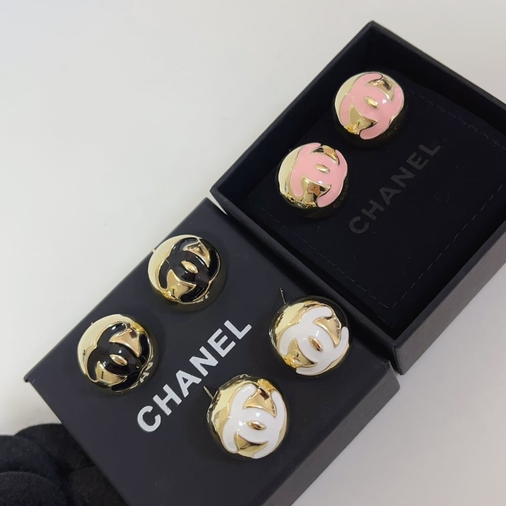 Chanel Stud Earrings Gold Pink