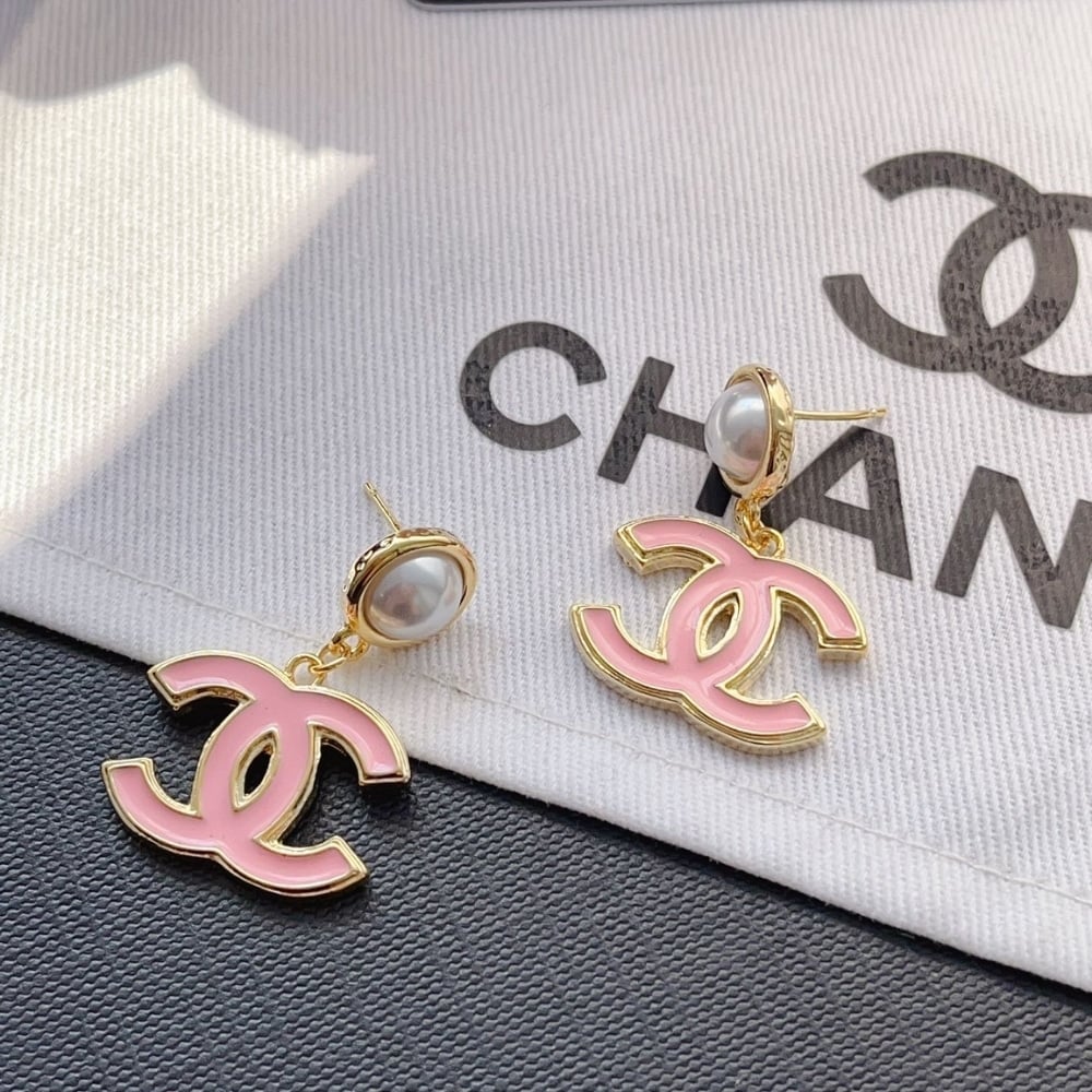 Chanel Pendant Earrings Pearly White and Pink