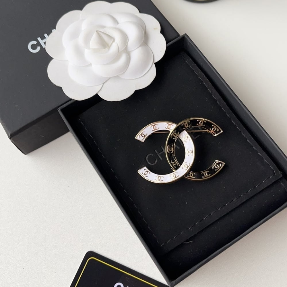 Chanel CC Brooch Black and White