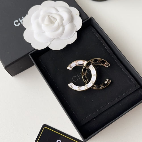 Chanel CC Brooch Black and White