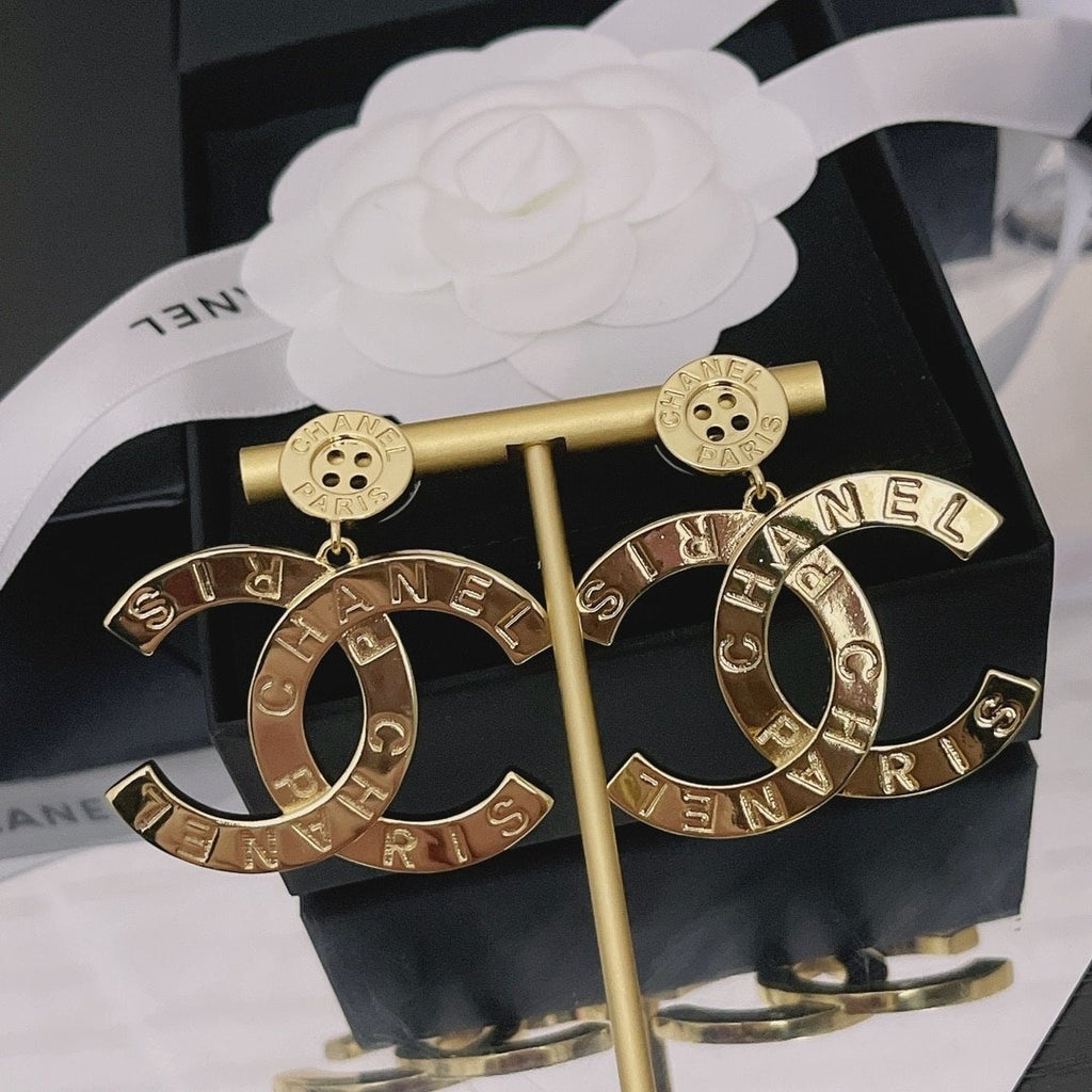 Chanel-Inspired Paris Lettering Button Earrings