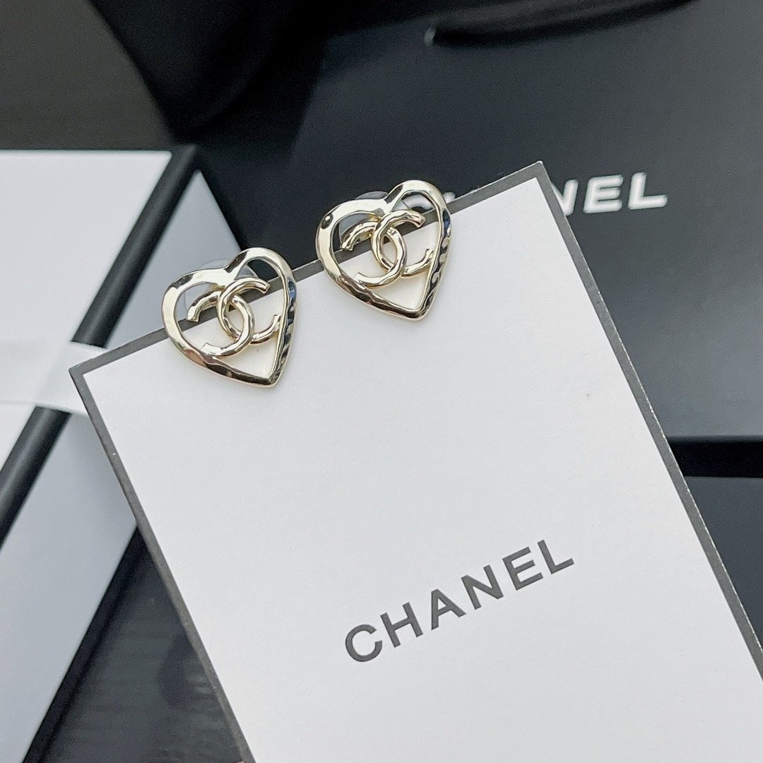 Chanel-Inspired Coco In Love Monogram Open Heart Stud Earrings (Gold)