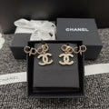 Chanel-Inspired Pearl Monogram Coco Climber Drop Earrings (Gold)