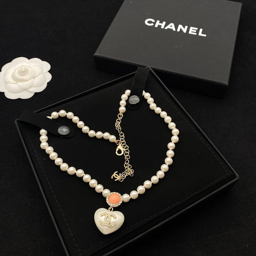 CC Heart Pearl Necklace