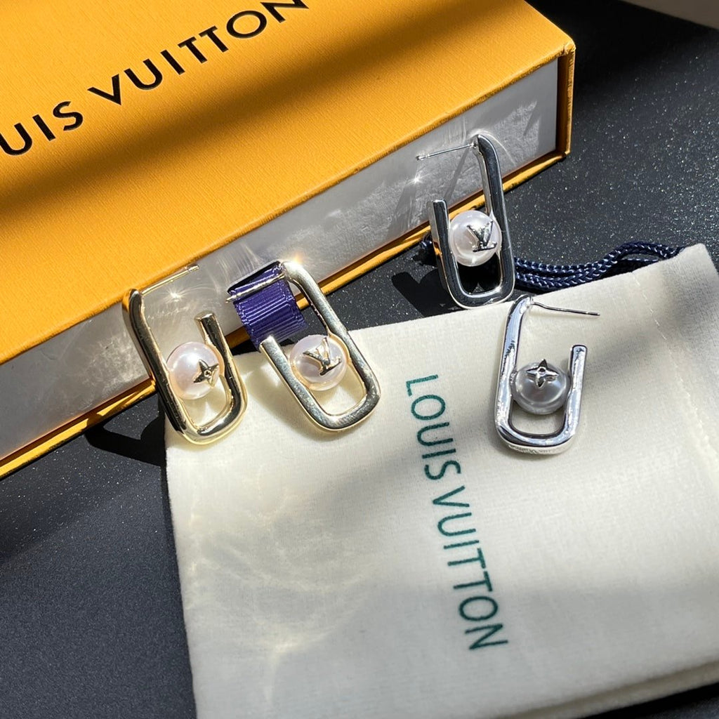Louis Vuitton My Lv Chain Pearls Earrings Silver
