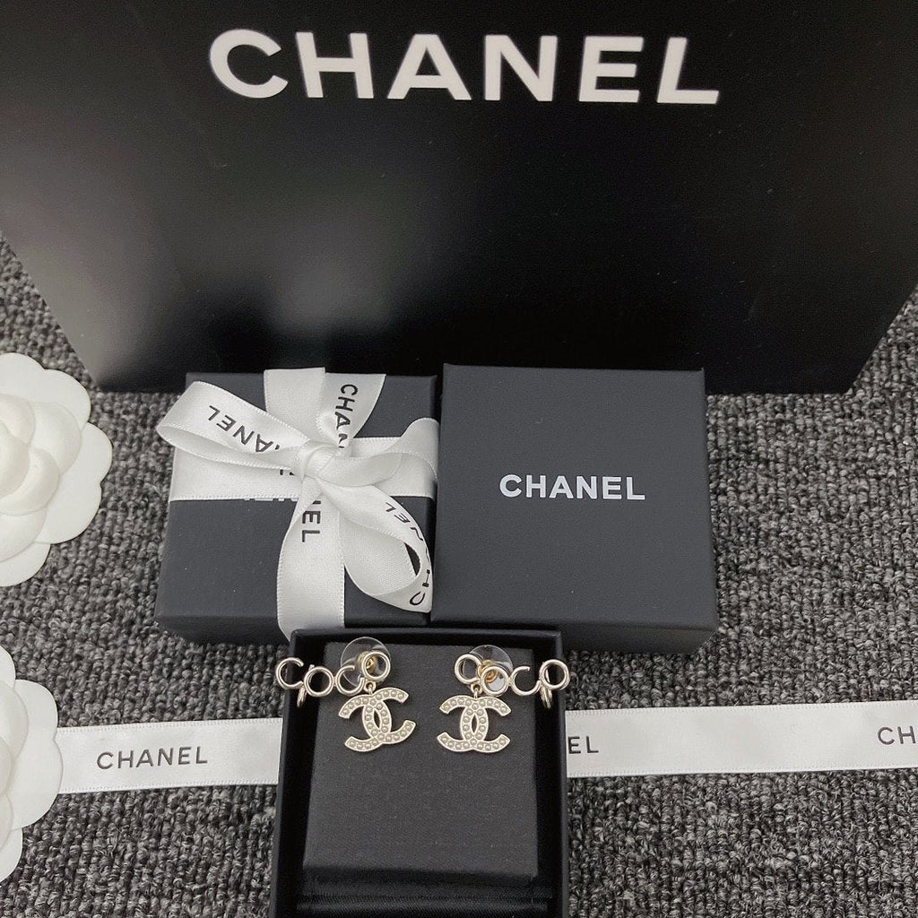 Chanel-Inspired Pearl Monogram Coco Climber Drop Earrings (Gold)