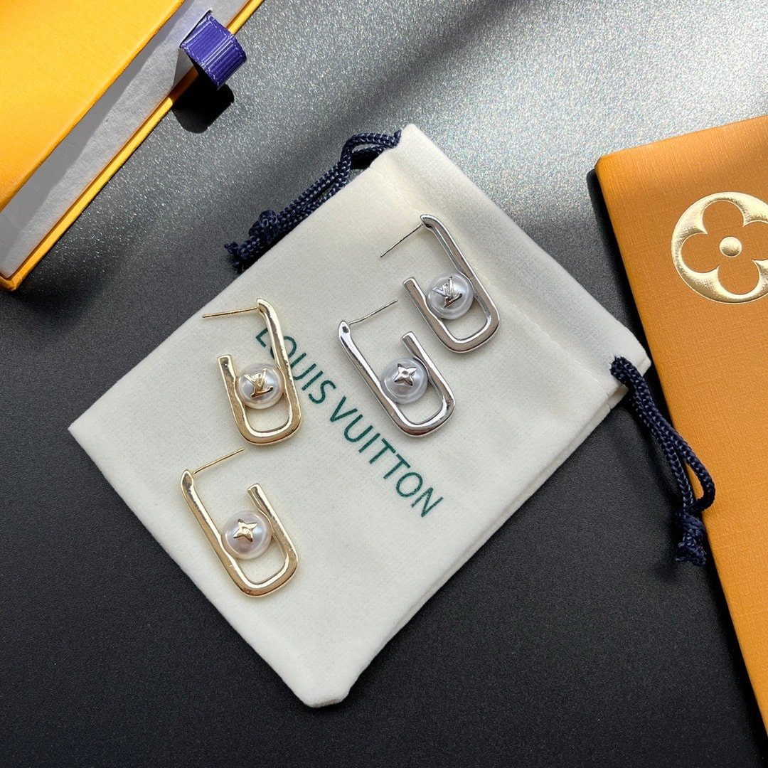 Louis Vuitton My Lv Chain Pearls Earrings Gold M01451