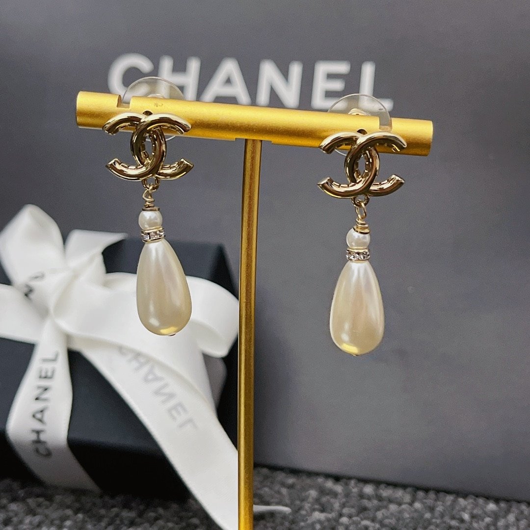 Chanel CC Monogram Pearl Drop Earrings