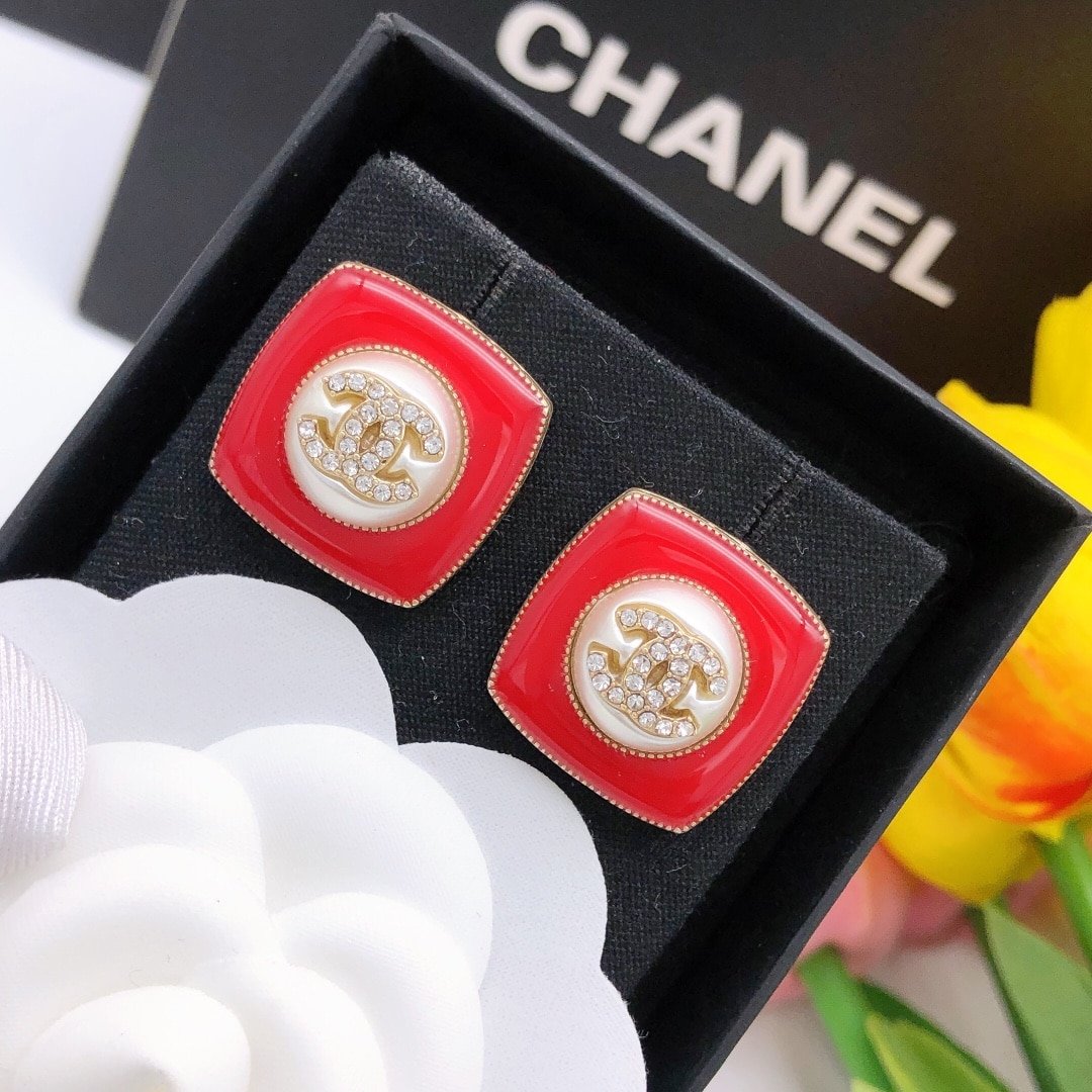 Chanel CC Earrings Red
